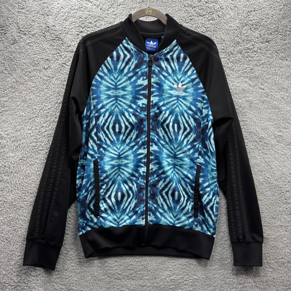 Adidas Men's Medium Blue Black Tie Die Full Zip Track Jacket Workout Activewear‎